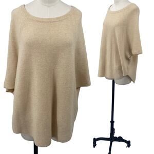 Joie Poncho Wool Cashmere Oversize Knit Scoopneck Rounded Hem Beige Womens XS